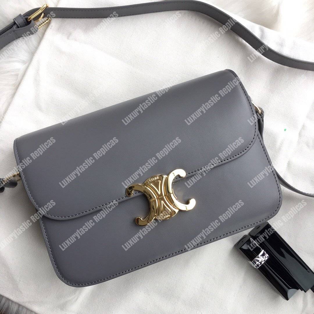 Ce**e medium triomphe bag in shiny calfskin grey