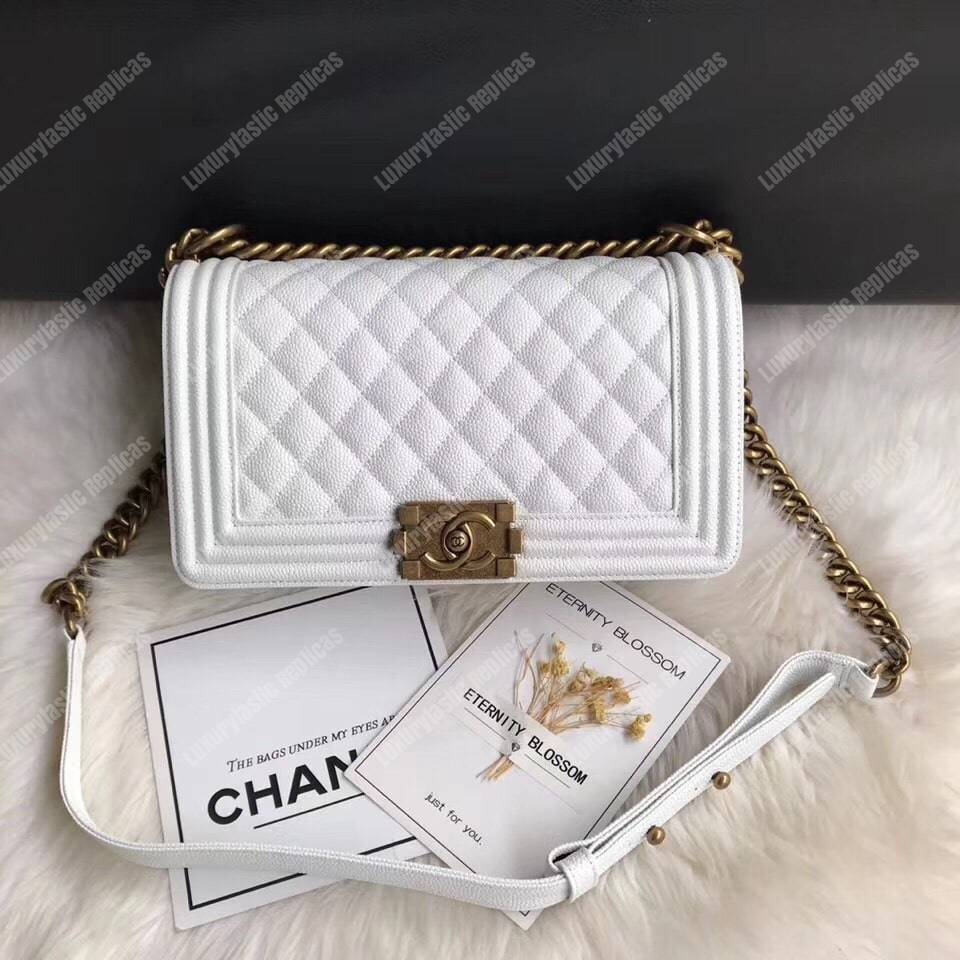Ch*el boy medium handbag white