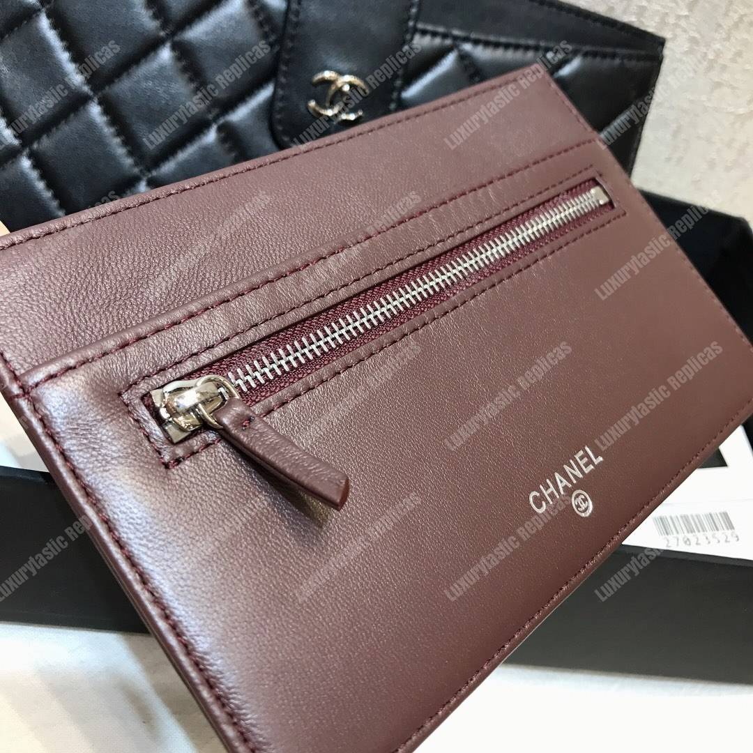 Ch*el classic pouch lambskin leather silver tone black
