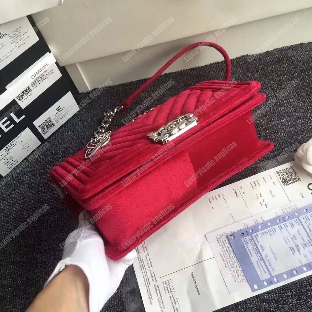Ch*el medium boy handbag velvet red