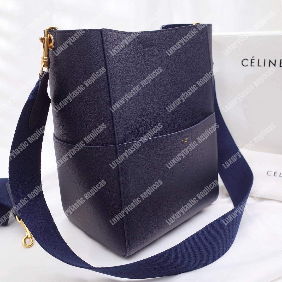 Ce**e sangle bucket bag in soft grained calfskin deep blue