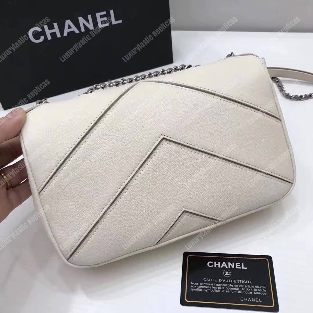 Ch*el medium flap bag white