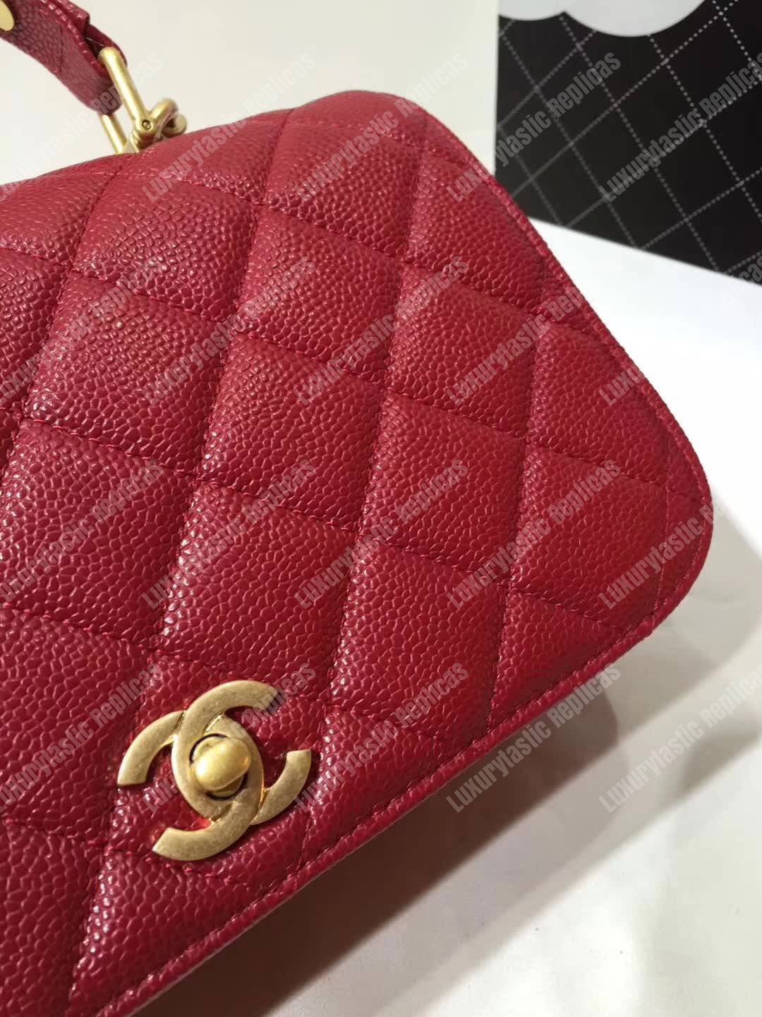 Ch*el small flap bag with top handle red