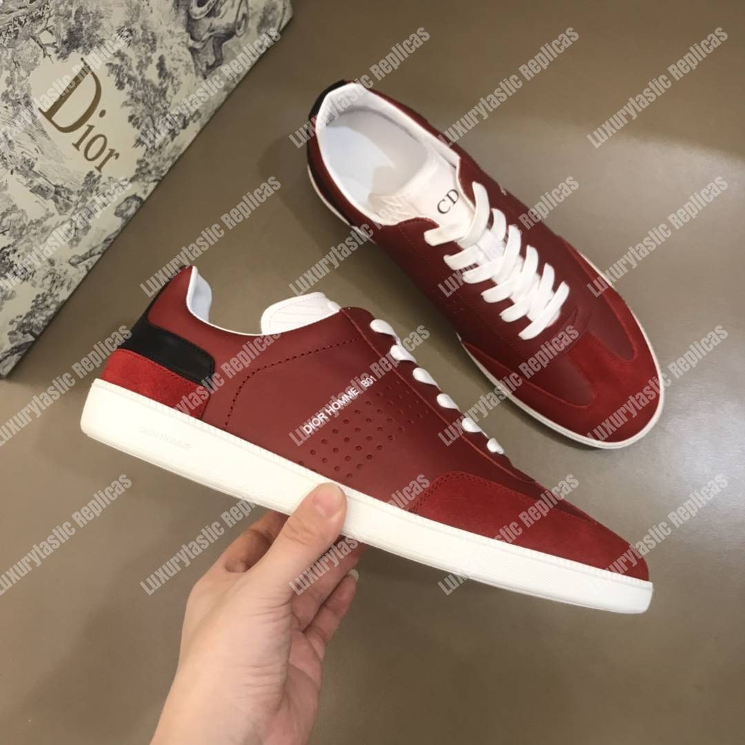 D*or “b01” sneaker red suede calfskin & red smooth calfskin