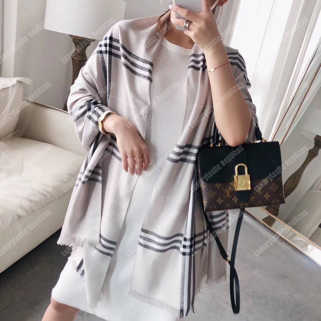 B**rry check cashmere scarf black white grey