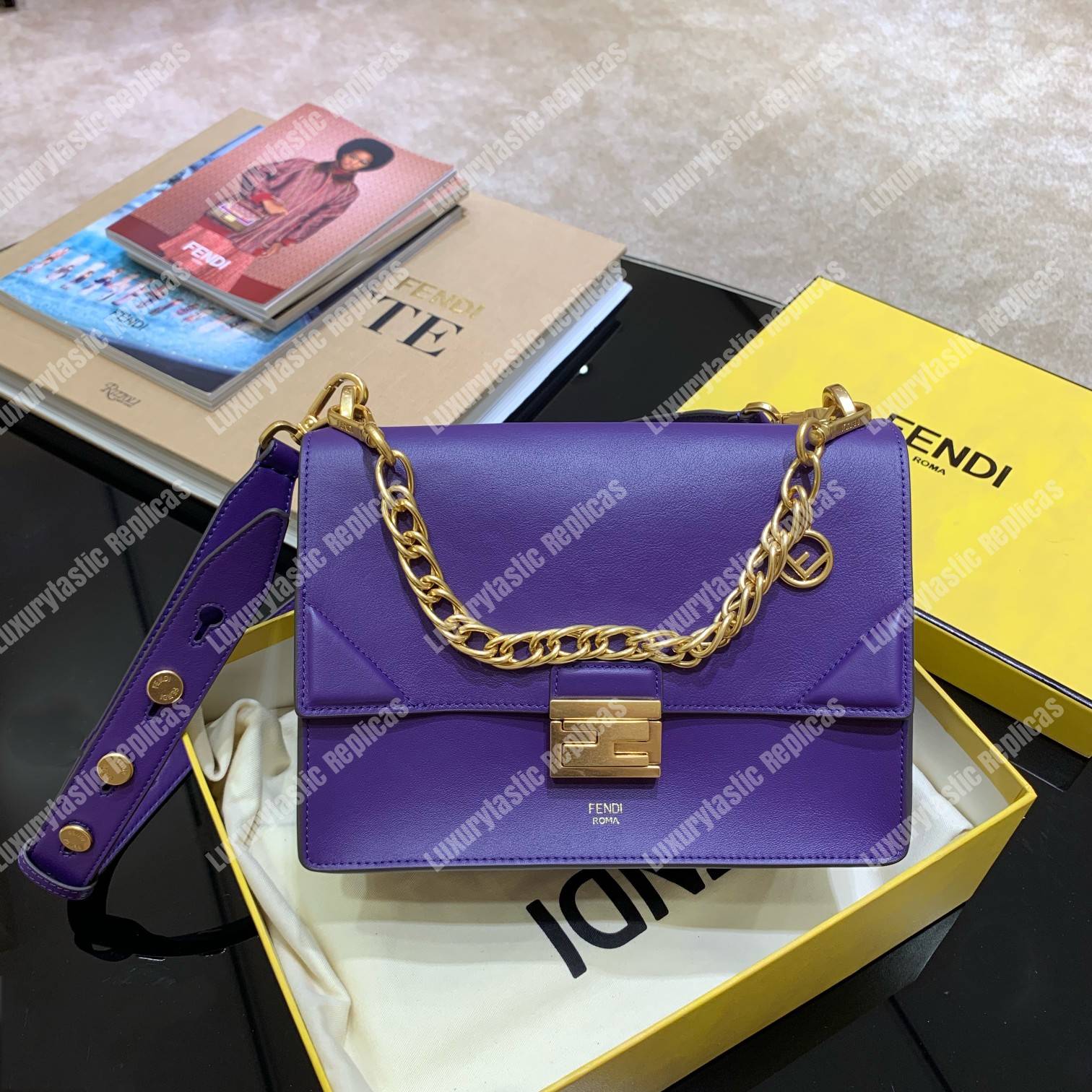 F**di kan u leather bag purple