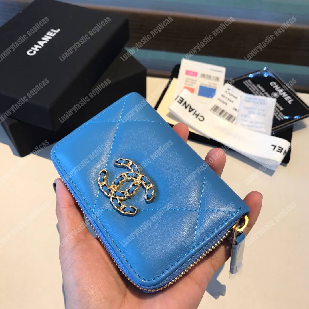 Ch*el 19 zipped coin purse blue