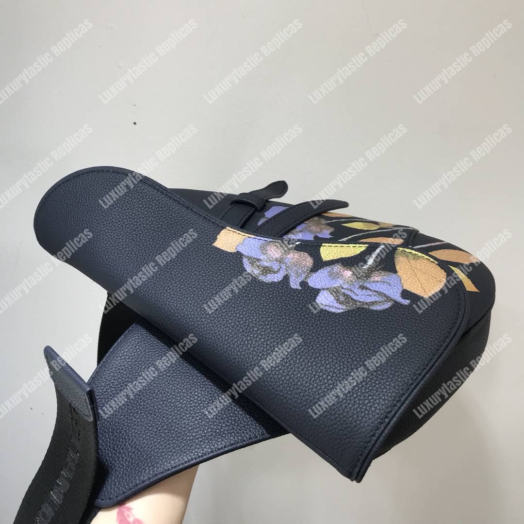 D*or saddle bag navy blue grained calfskin and alex foxton floral