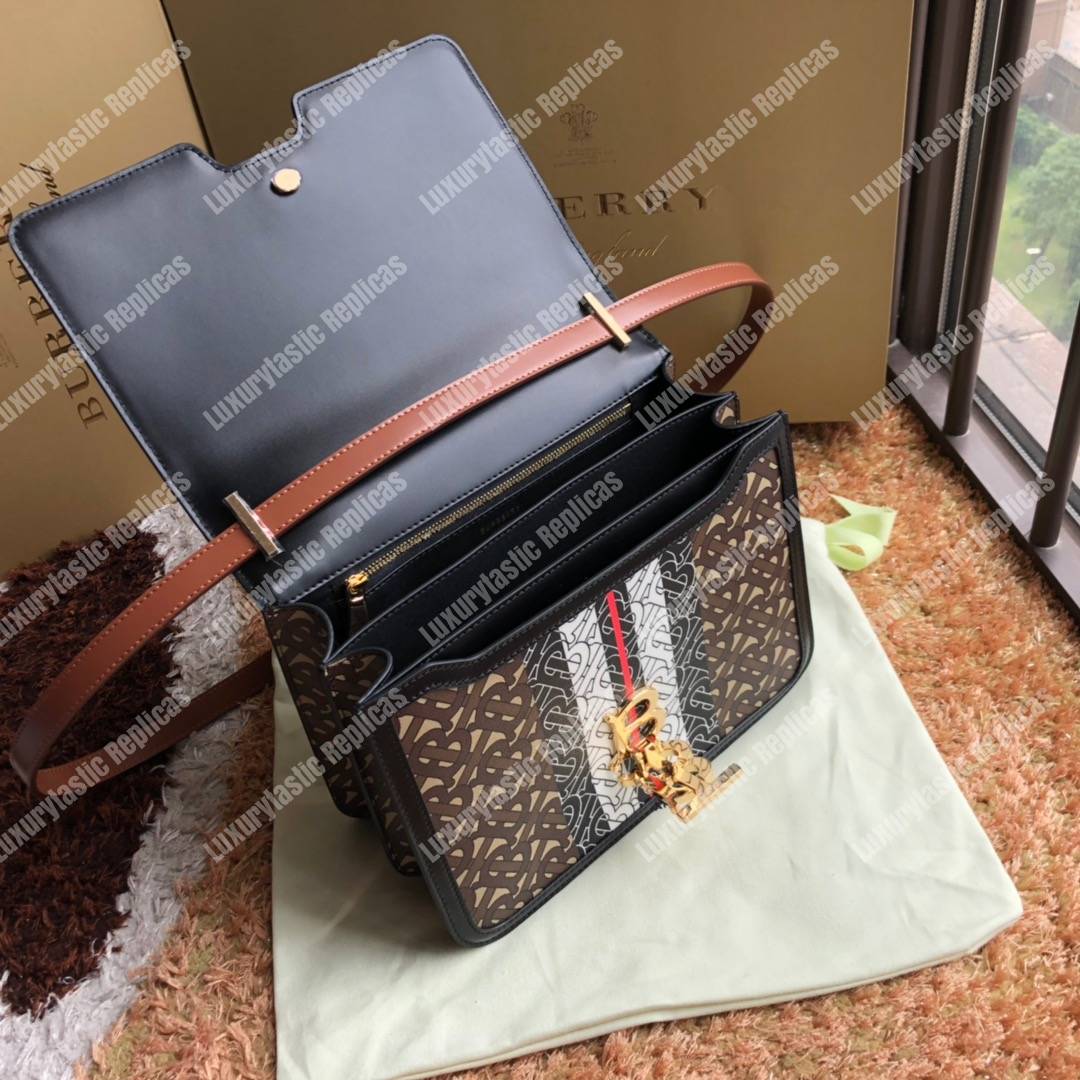 B**rry medium monogram stripe e-canvas tb bag bridle brown