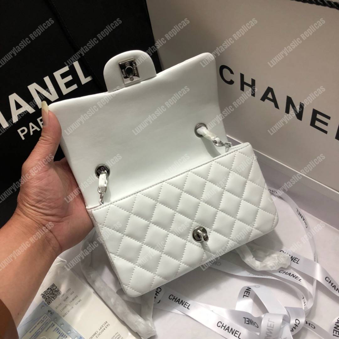 Ch*el mini flap bag white