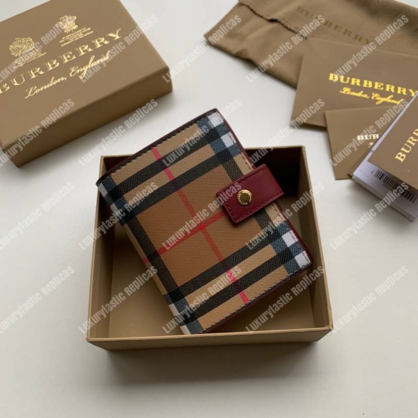 B**rry small vintage check and leather folding wallet crimson