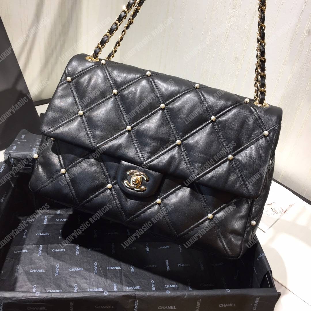 Ch*el flap bag iimitation pearls black