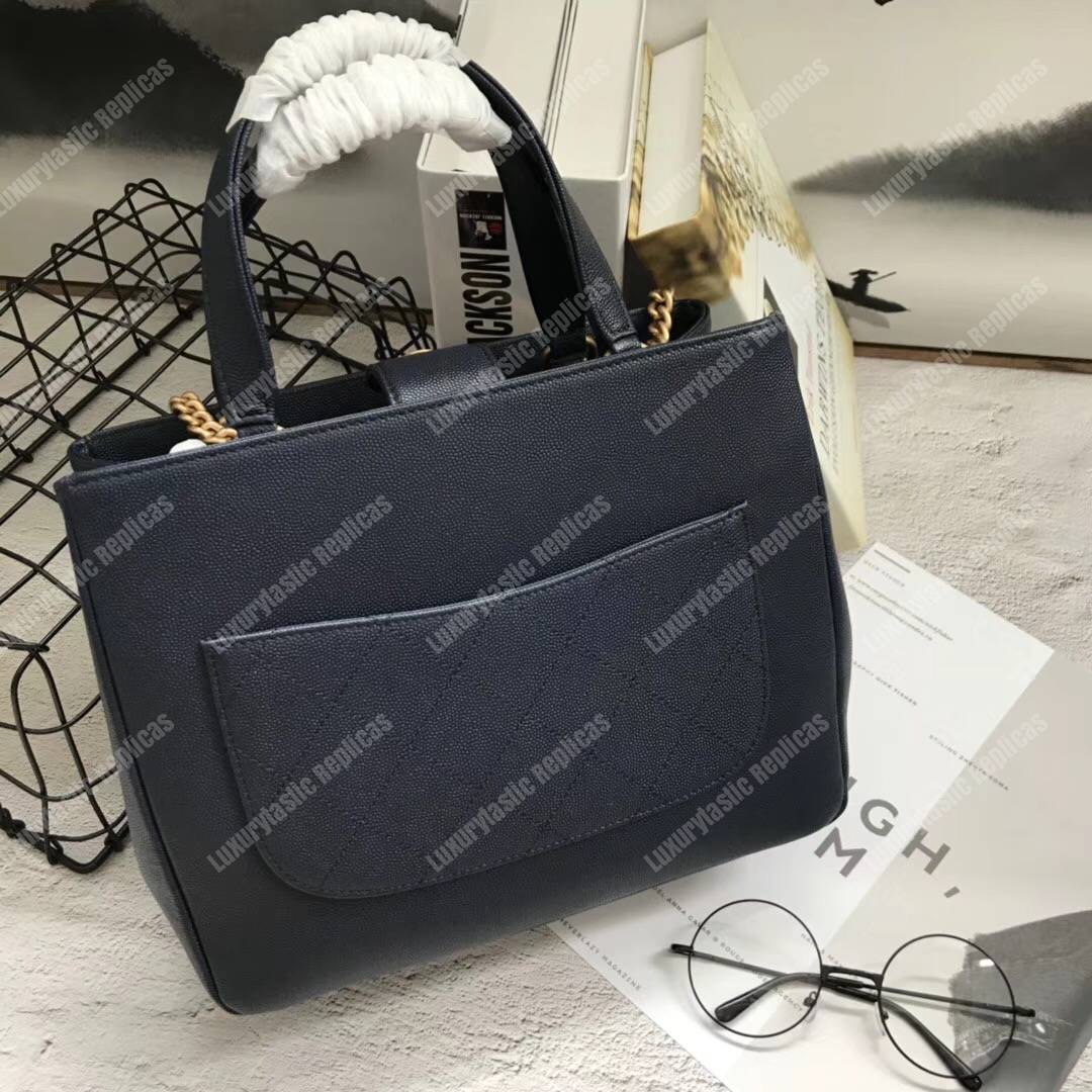 Ch*el large shopping bag navy blue