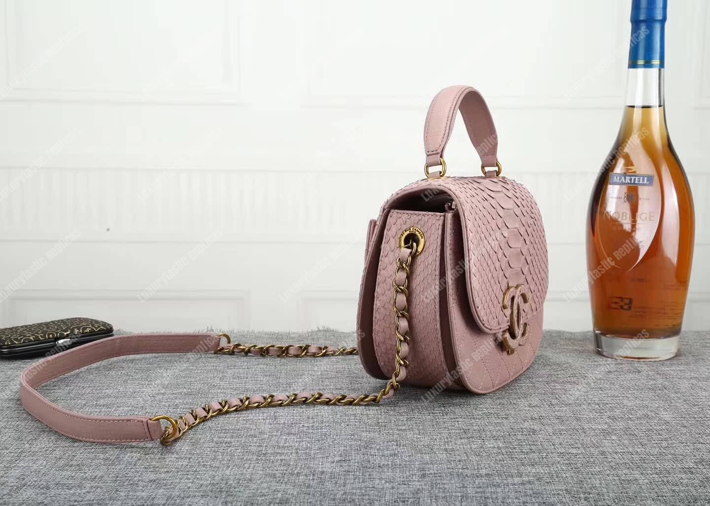 Ch*el medium flap bag with top handle light pink