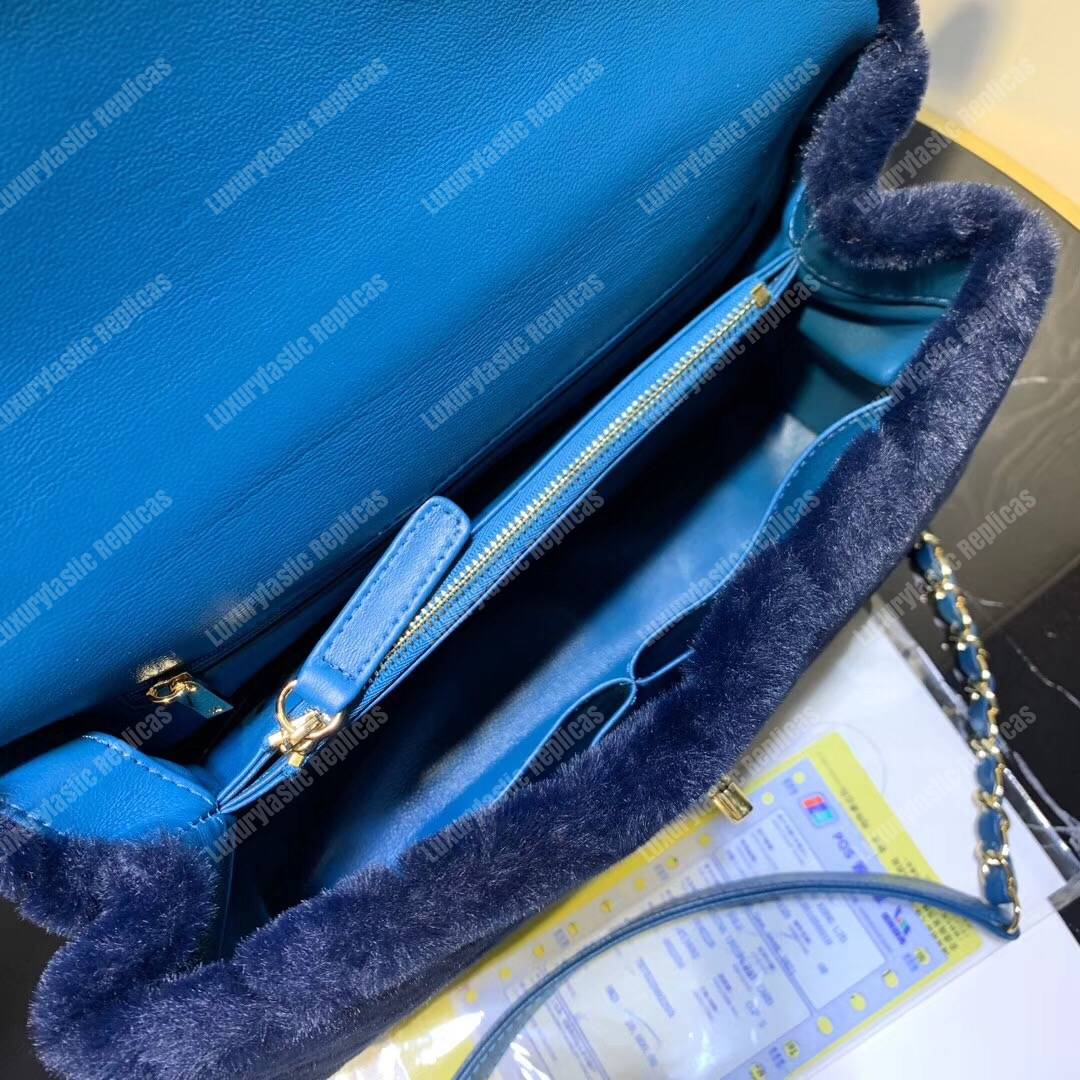 Ch*el flap bag with top handle blue