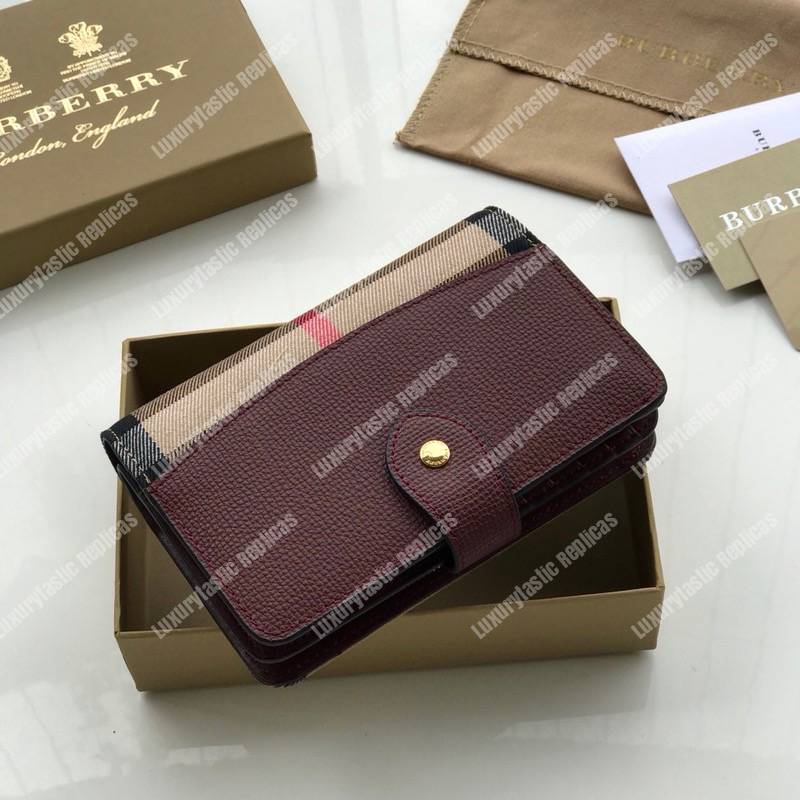 B**rry house check and leather wallet dark brown