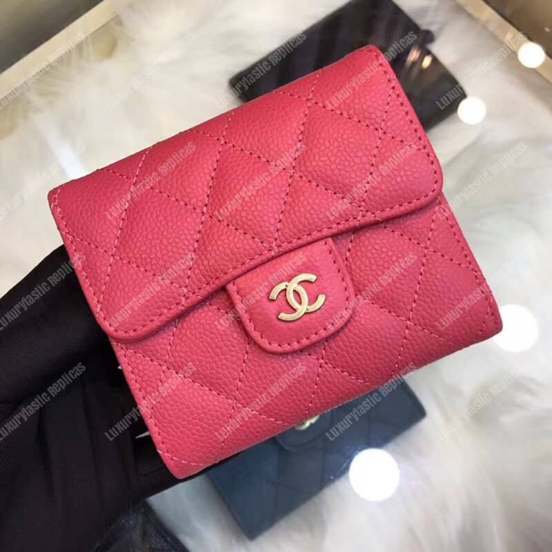 Ch*el classic small flap wallet red blue interior