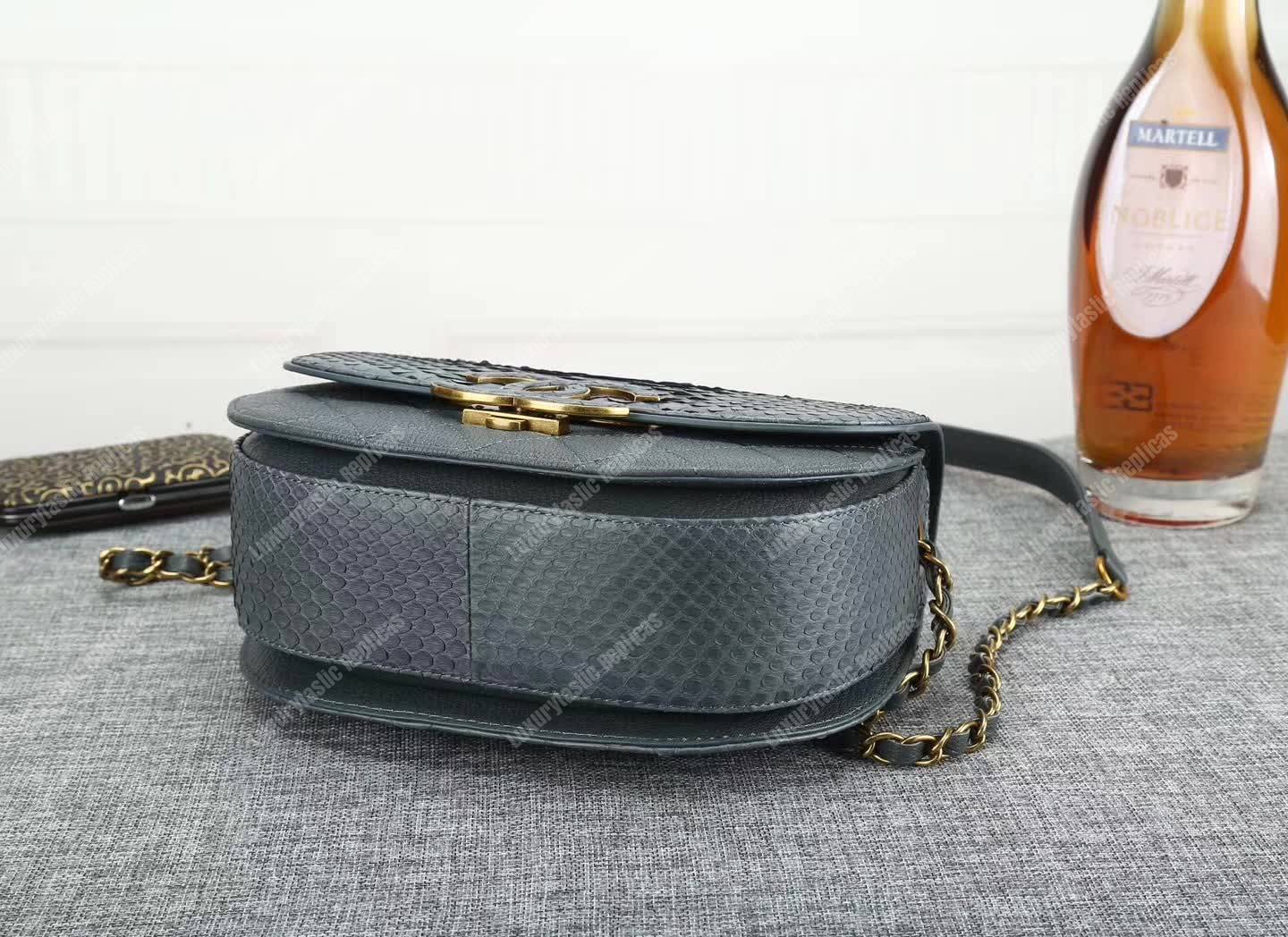 Ch*el medium flap bag with top handle grey