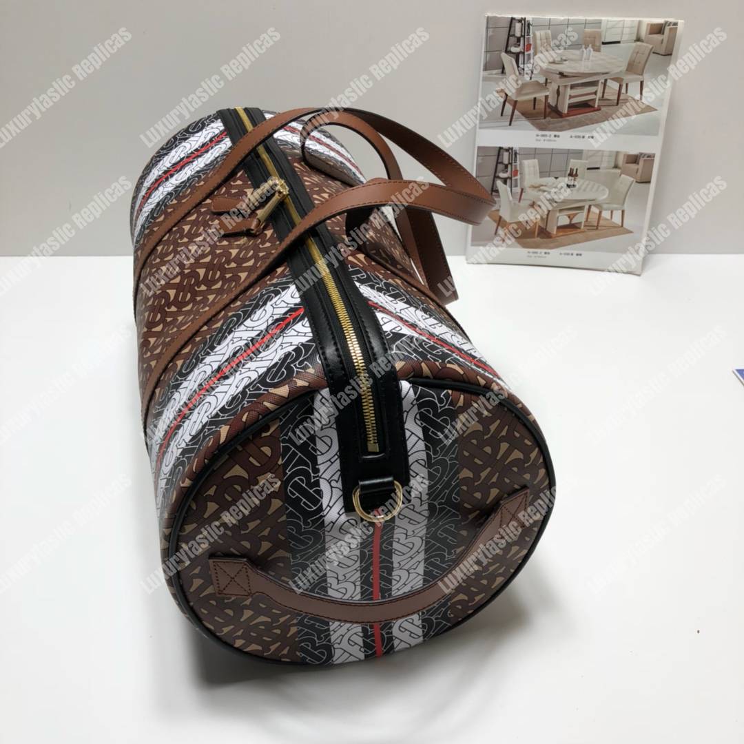B**rry medium monogram stripe e-canvas barrel bag bridle brown