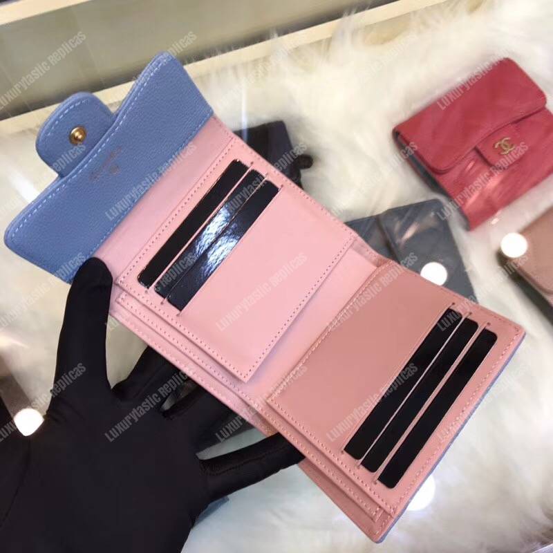 Ch*el classic small flap wallet blue