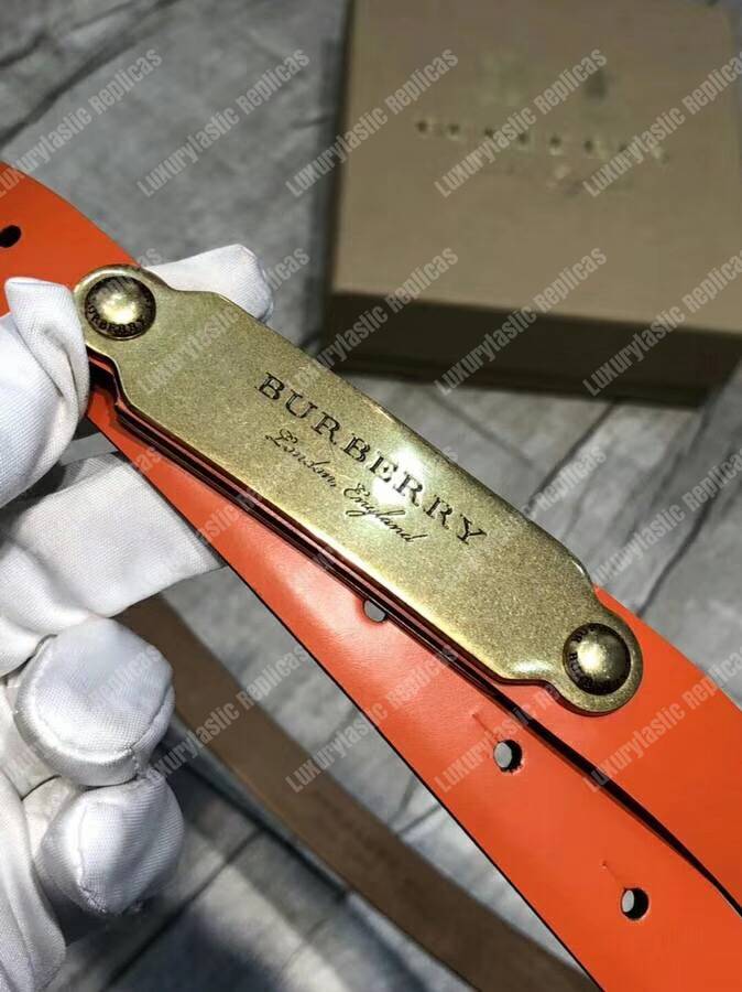 B**rry brass plaque buckle embossed bridle leather belt orange