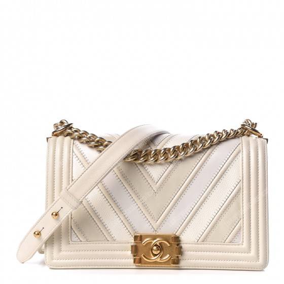 Ch*el medium boy flap bag white