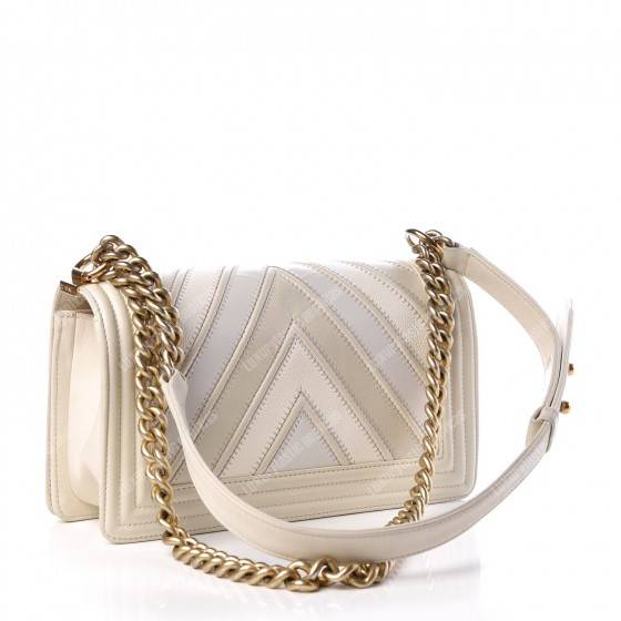 Ch*el medium boy flap bag white