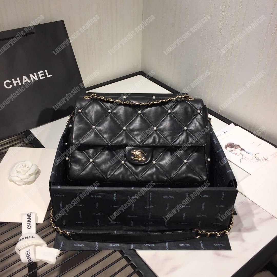 Ch*el flap bag iimitation pearls black
