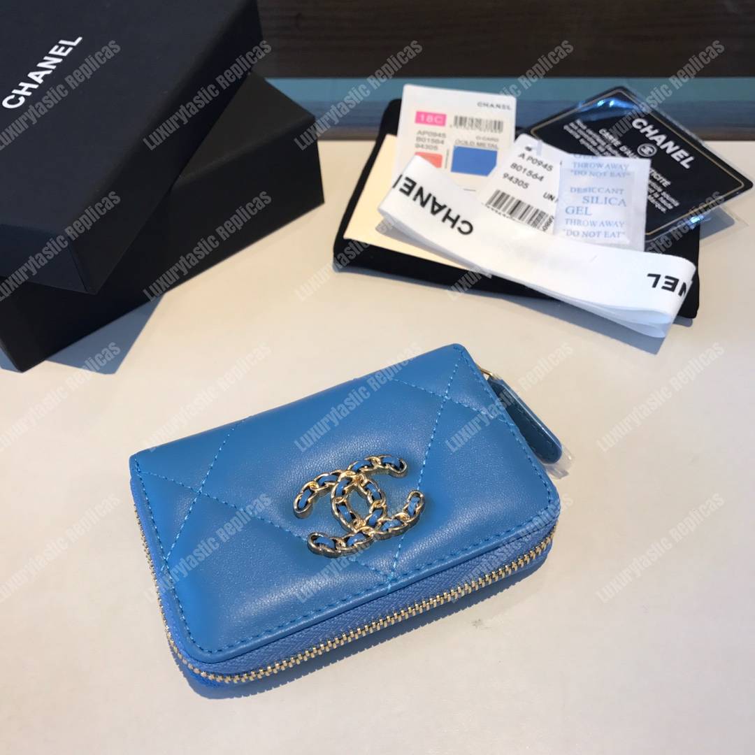 Ch*el 19 zipped coin purse blue