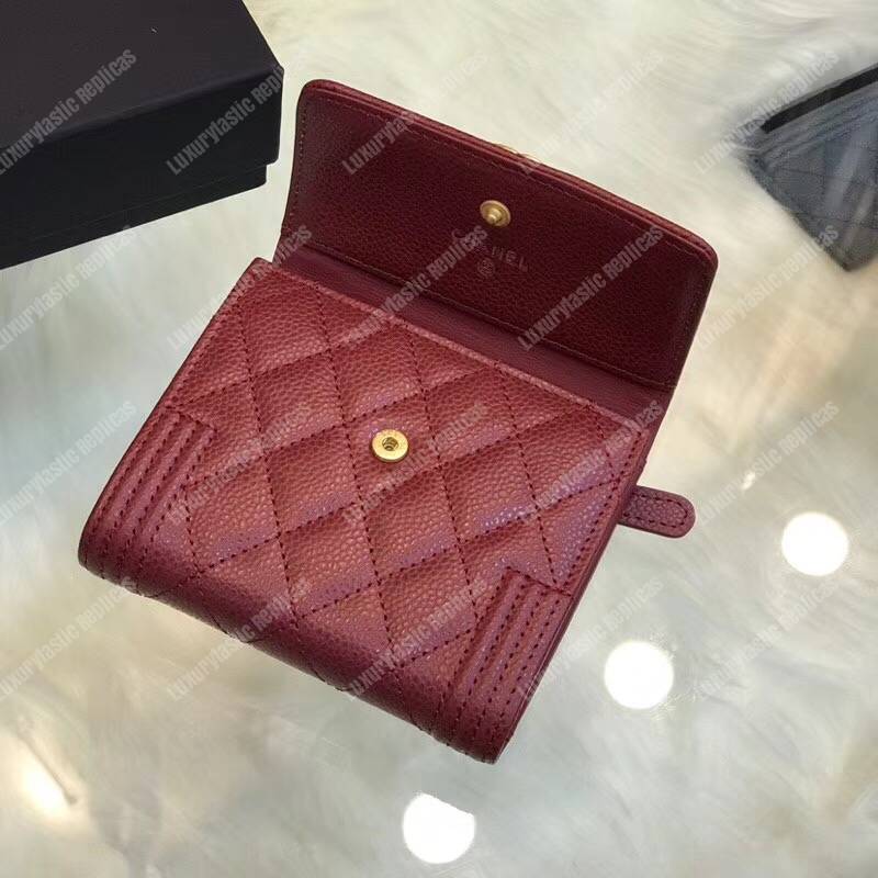 Ch*el boy small flap wallet burgundy