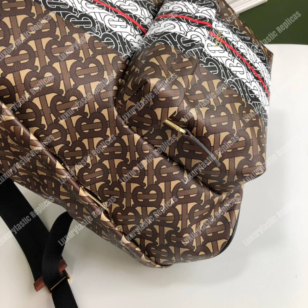 B**rry monogram stripe print e-canvas backpack bridle brown