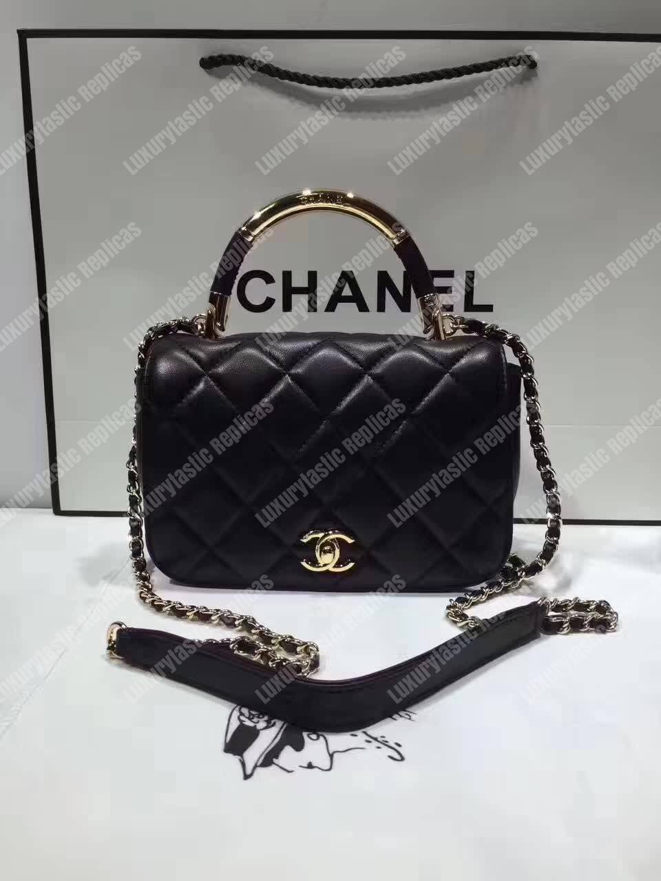 Ch*el small flap bag with top handle black
