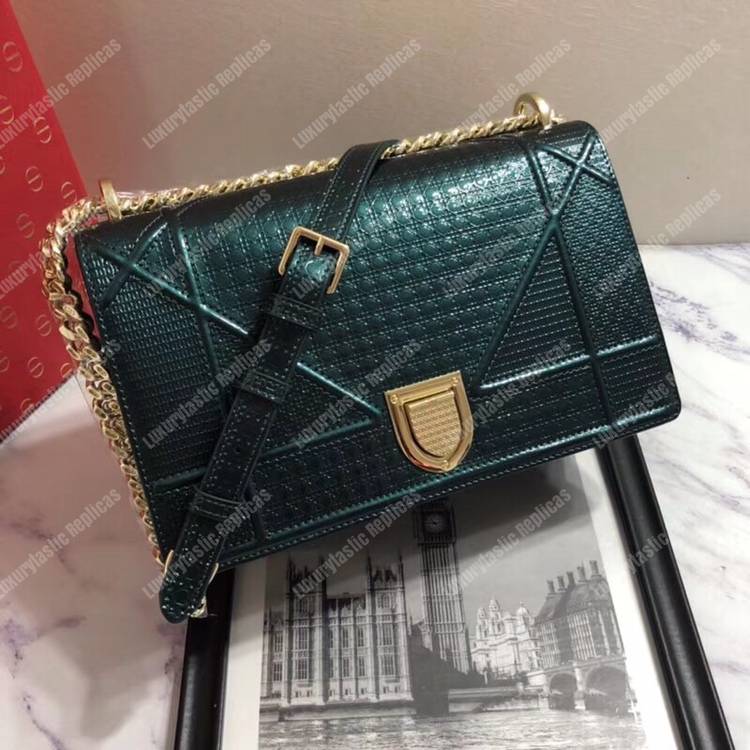 D*orama green-toned metallic calfskin flap bag