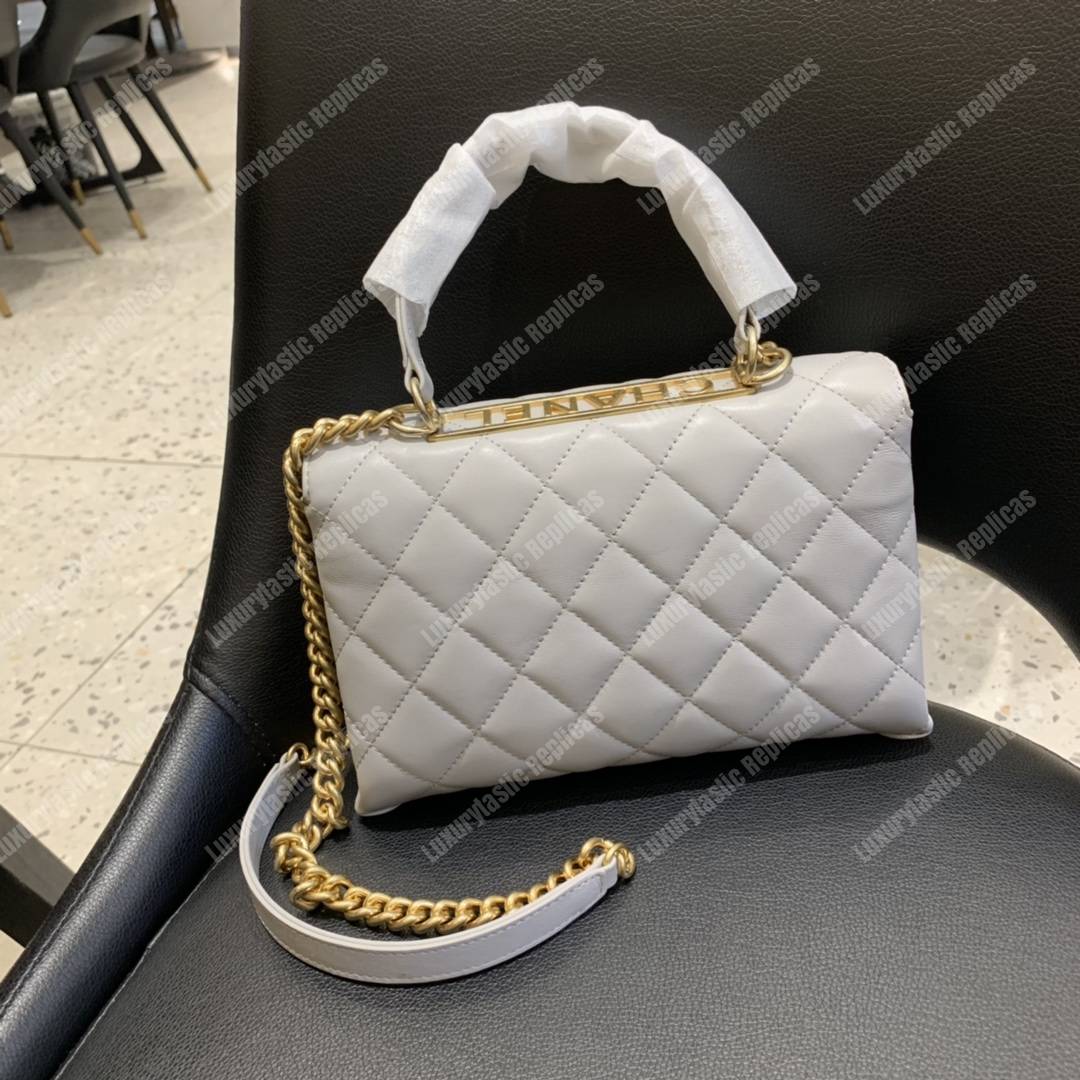 Ch*el flap bag with top handle lambskin white
