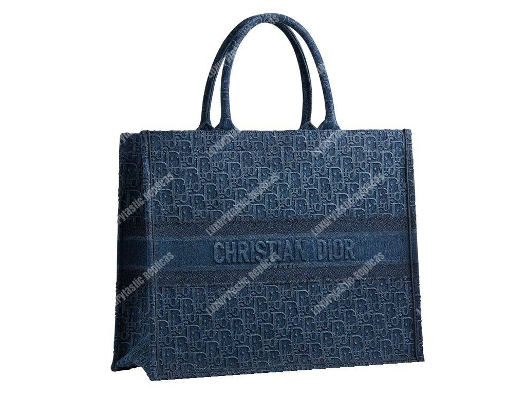 D*or small blue D*or oblique embroidered denim D*or book tote