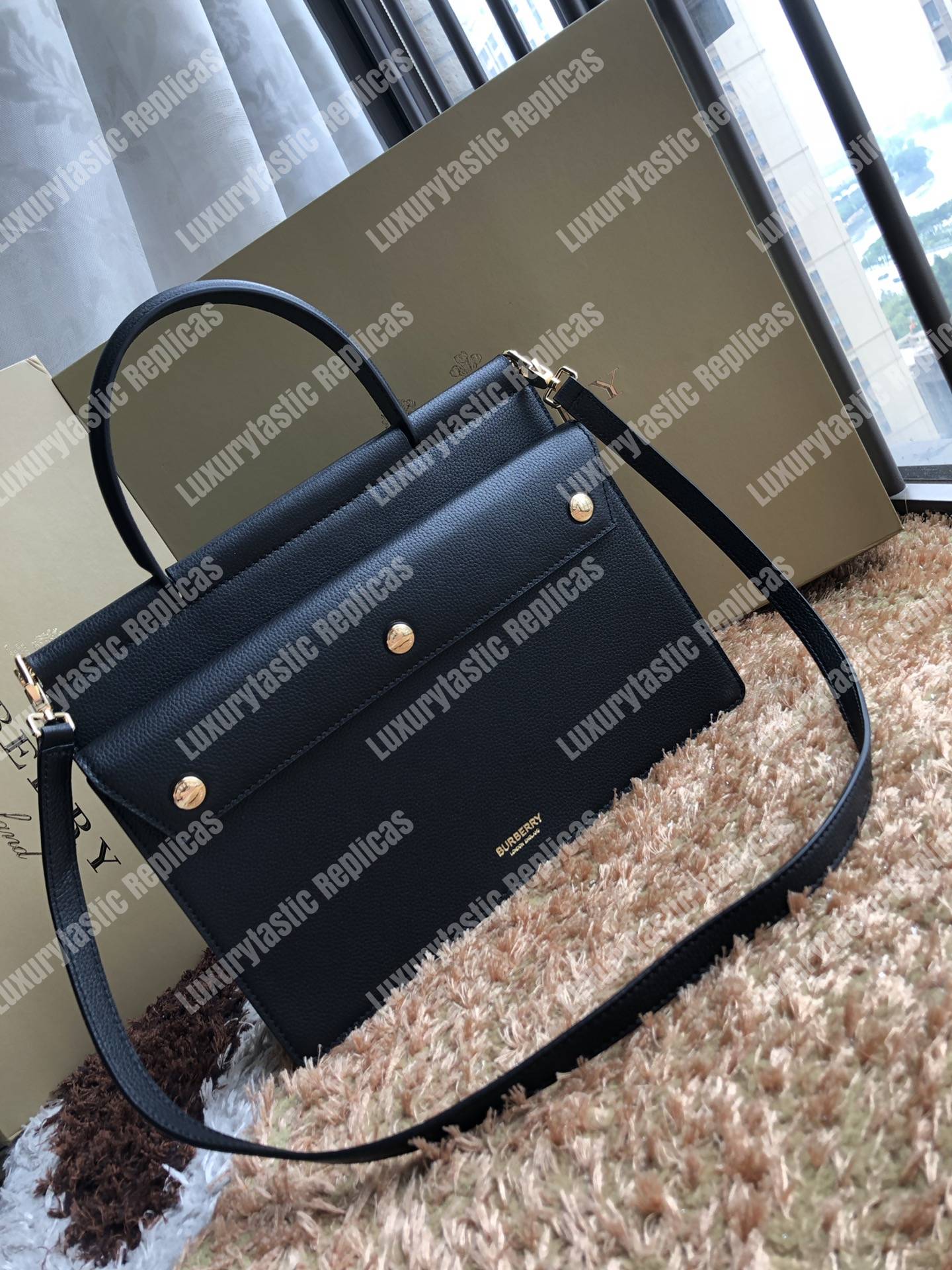 B**rry small leather title bag with pocket detail black