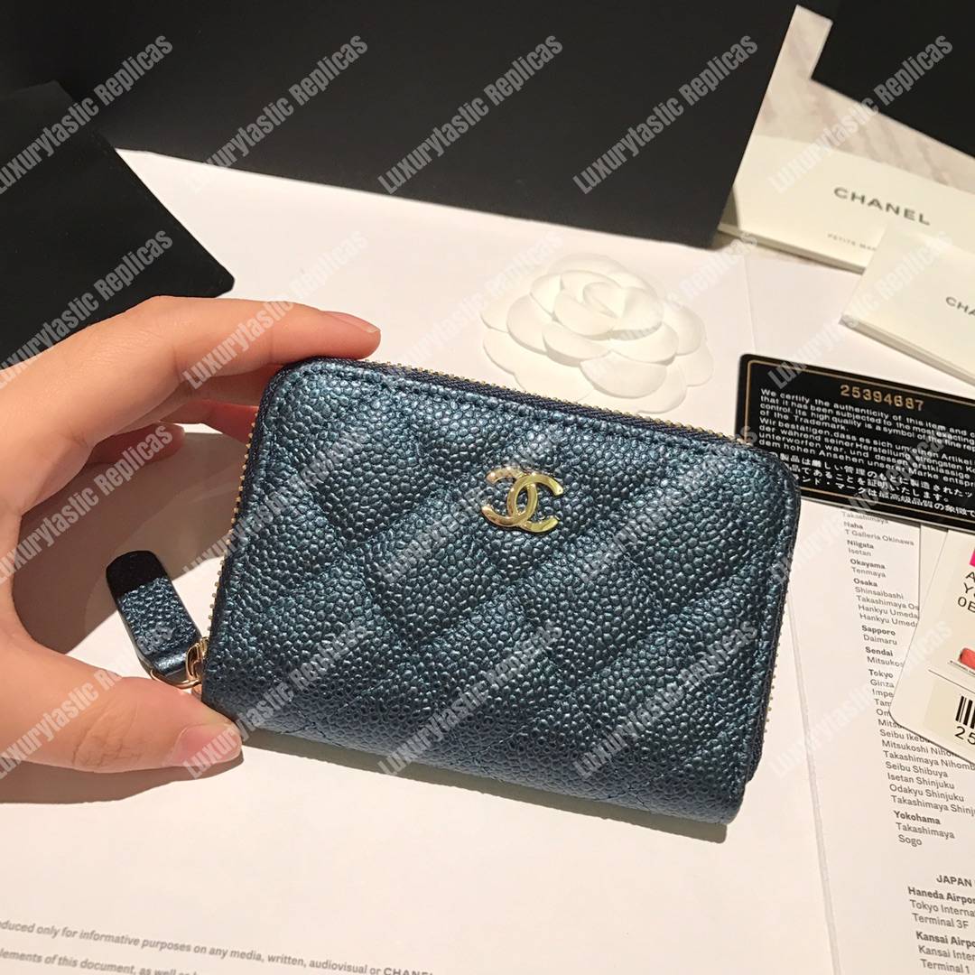Ch*el classic zipped coin purse iridescent turquoise