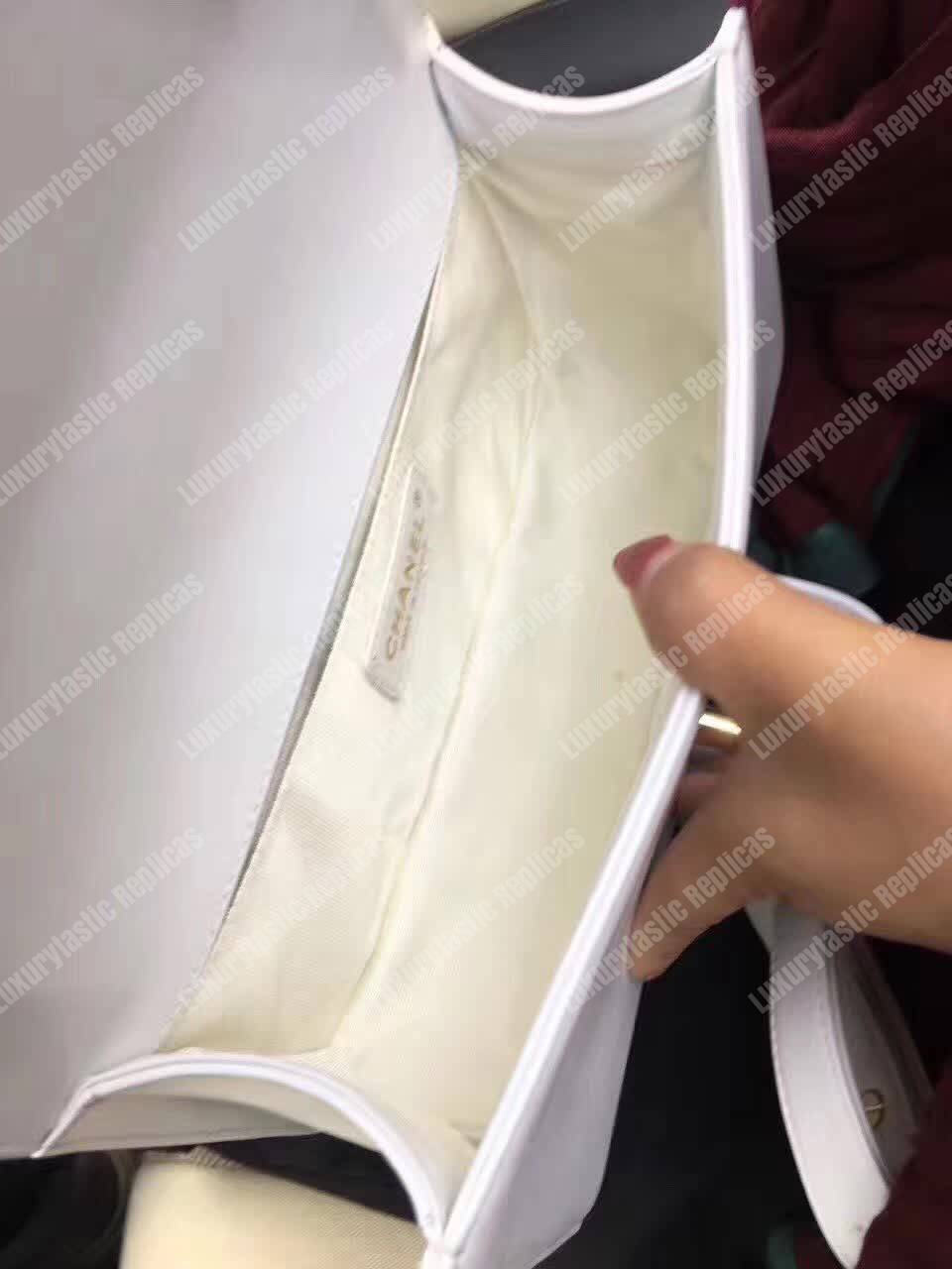 Ch*el medium boy flap bag white