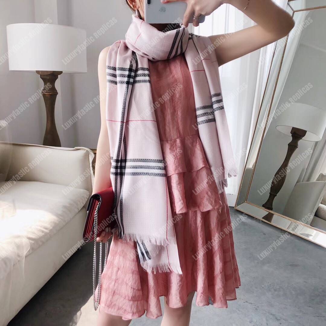 B**rry check cashmere scarf pink