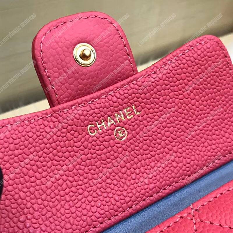 Ch*el classic small flap wallet red blue interior