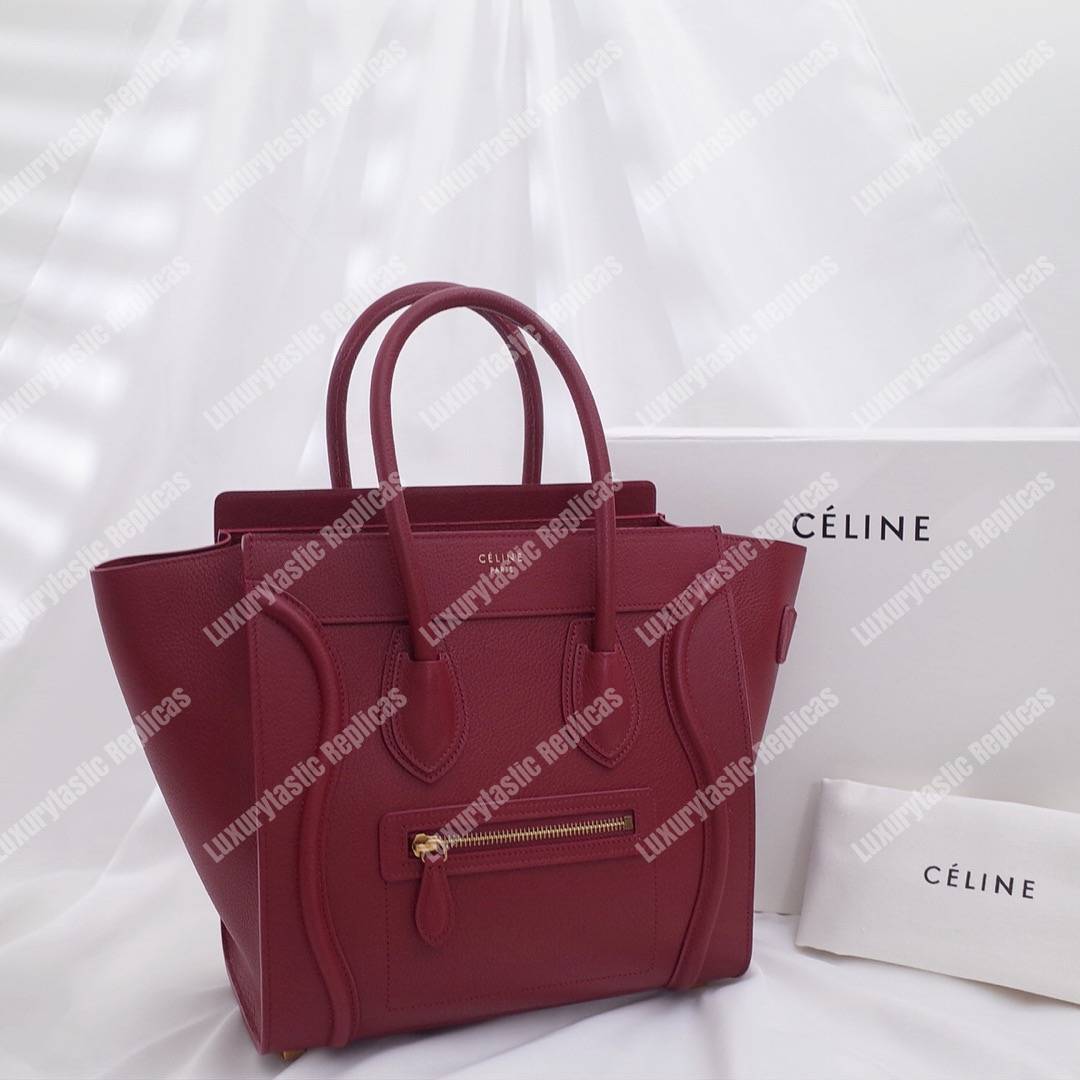 Micro Luggage Handbag In Drummed Calfskin Light Burgundy