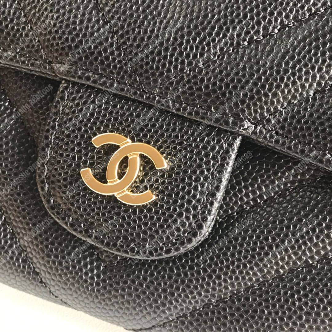 Ch*el classic long flap wallet gold tone black