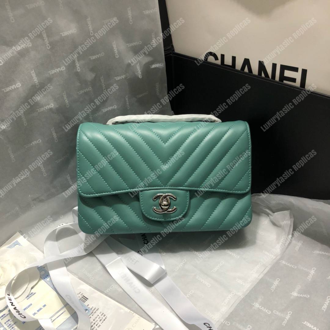 Ch*el mini flap bag light blue