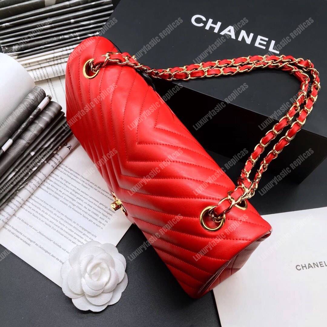 Ch*el classic medium handbag red
