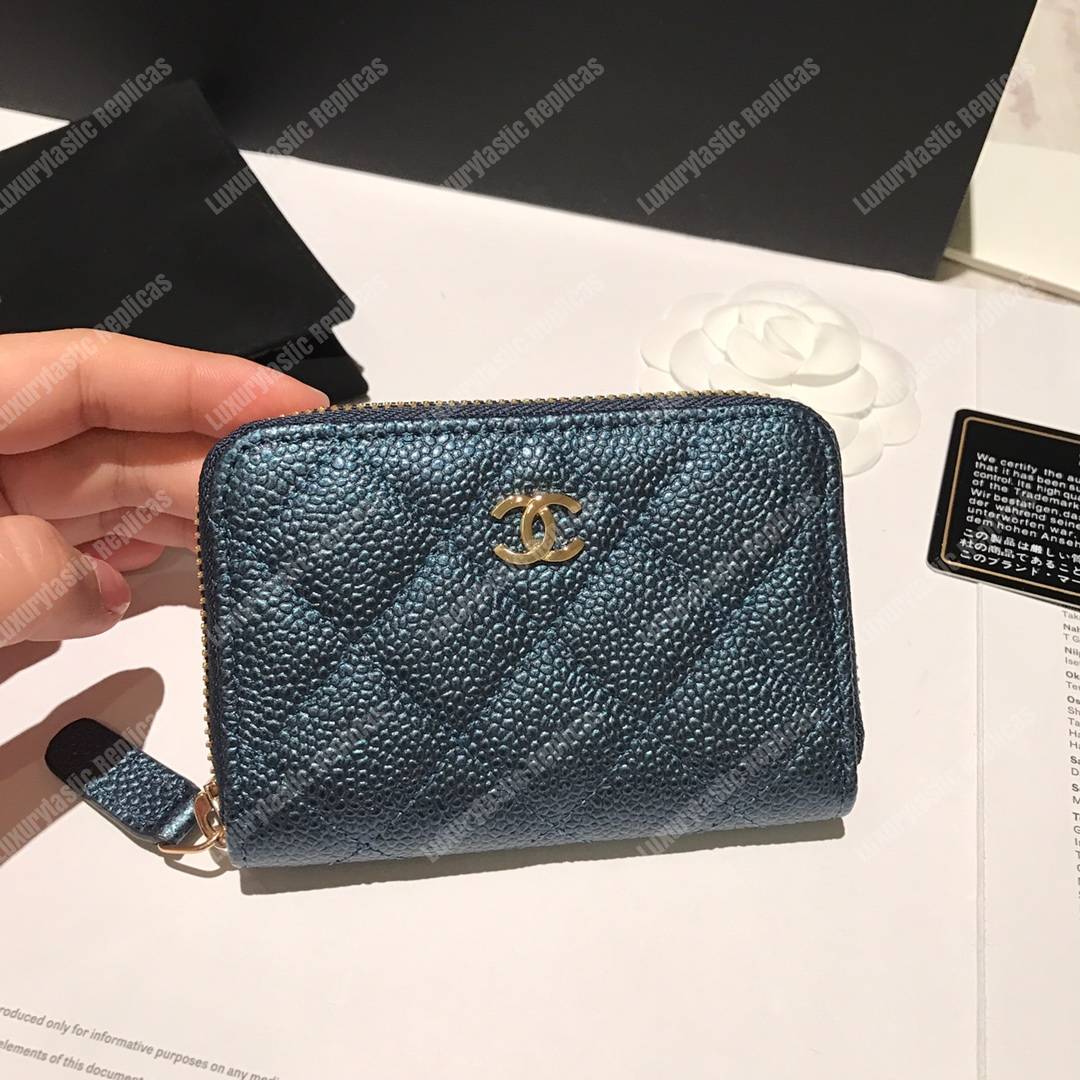 Ch*el classic zipped coin purse iridescent turquoise