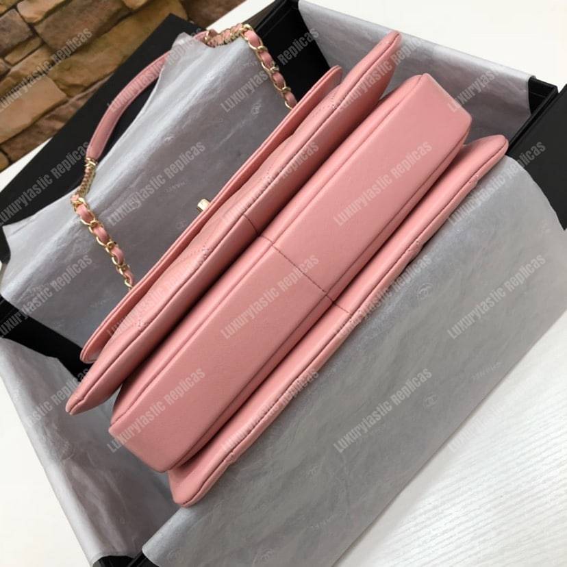 Ch*el small flap bag with top handle pink-gold
