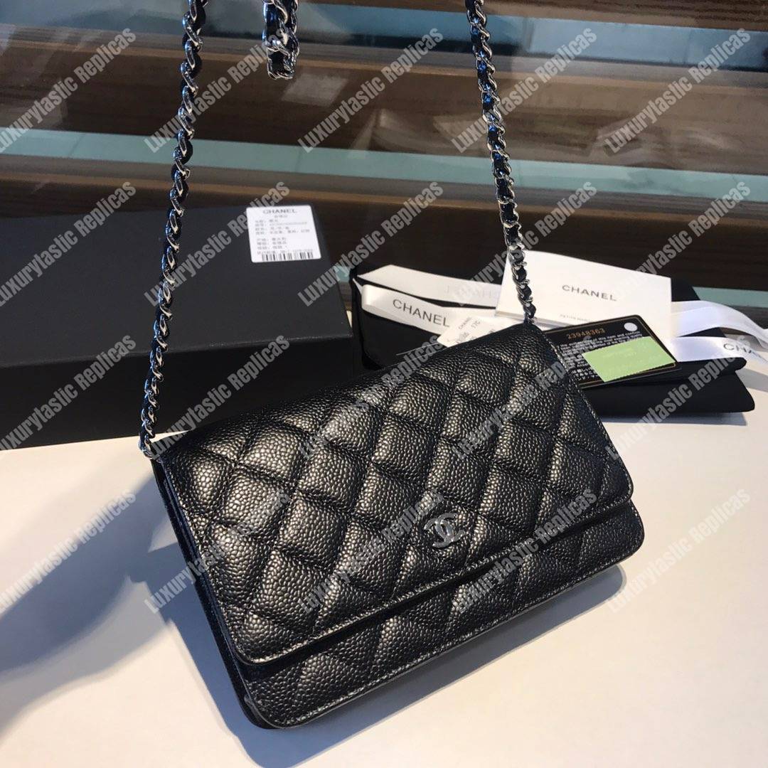 Ch*el wallet on chain – woc classic caviar silver-toned metal black