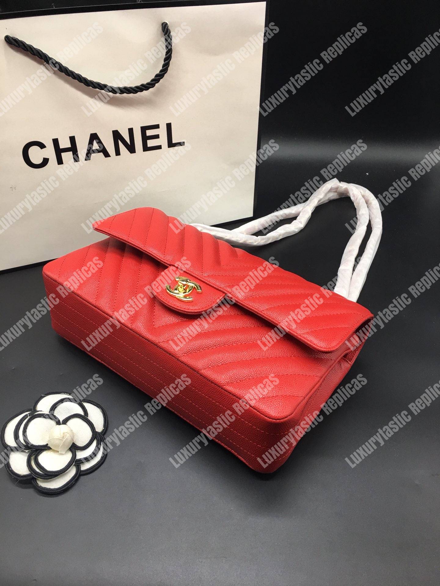 Ch*el classic medium handbag red