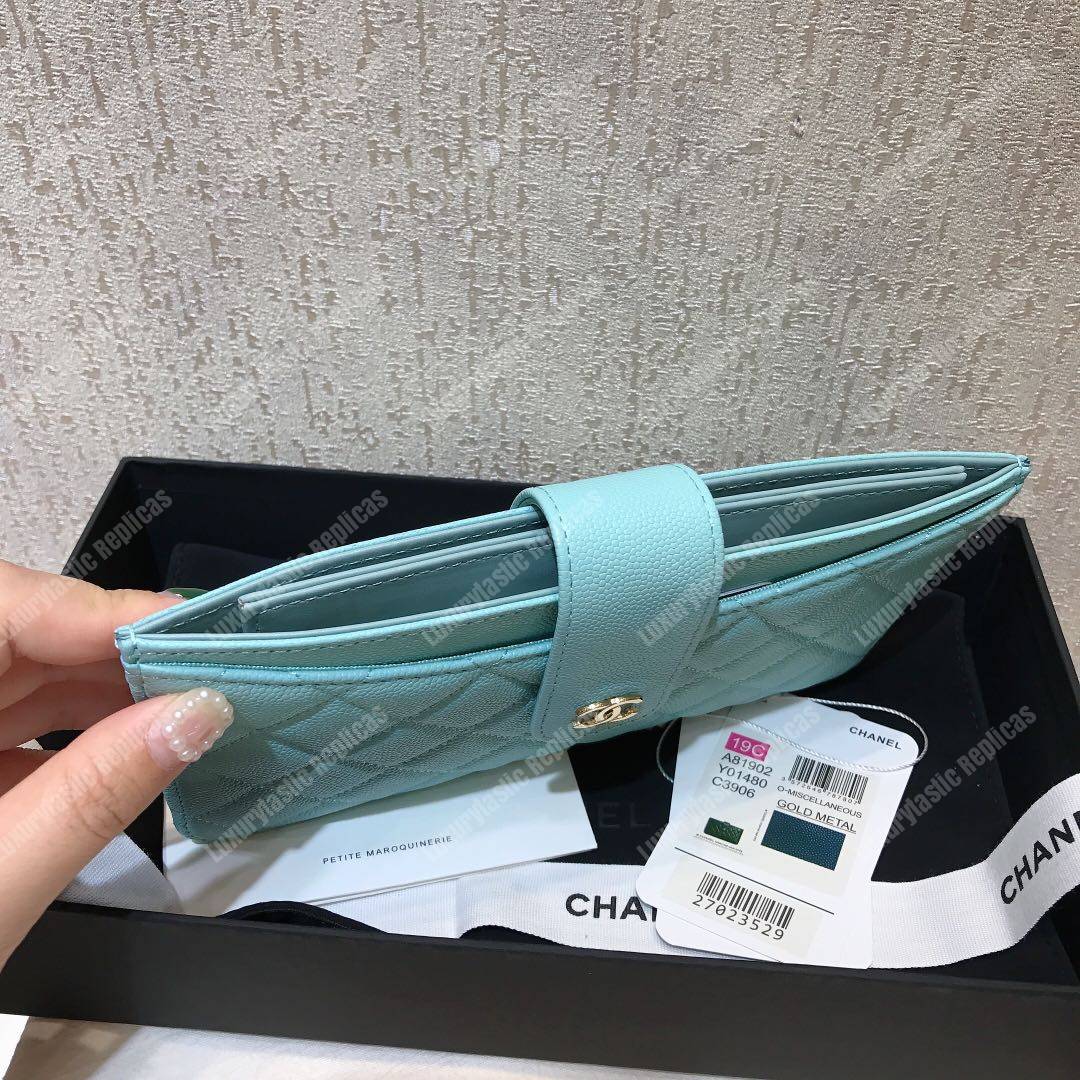 Ch*el classic pouch caviar leather sky blue