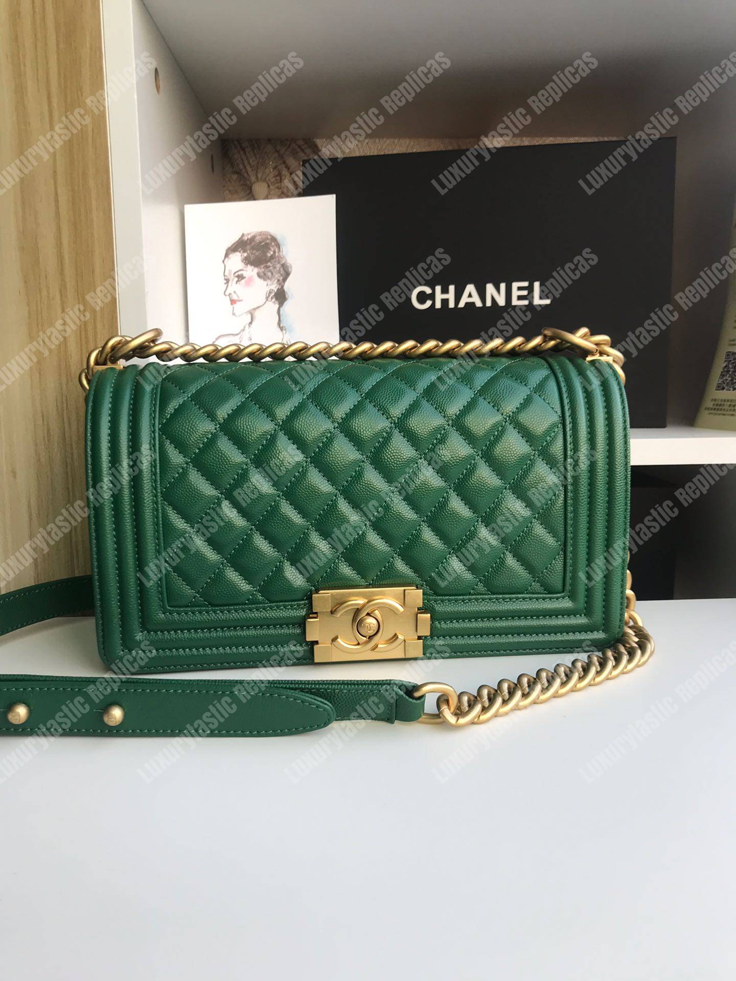 Ch*el boy medium handbag green